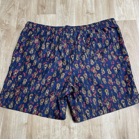 LANDS END SWIM TRUNKS UKELELE GUITAR PRINT SZ XXL 44-46 BEACH MUSIC SHORTS LINED - Picture 2 of 10